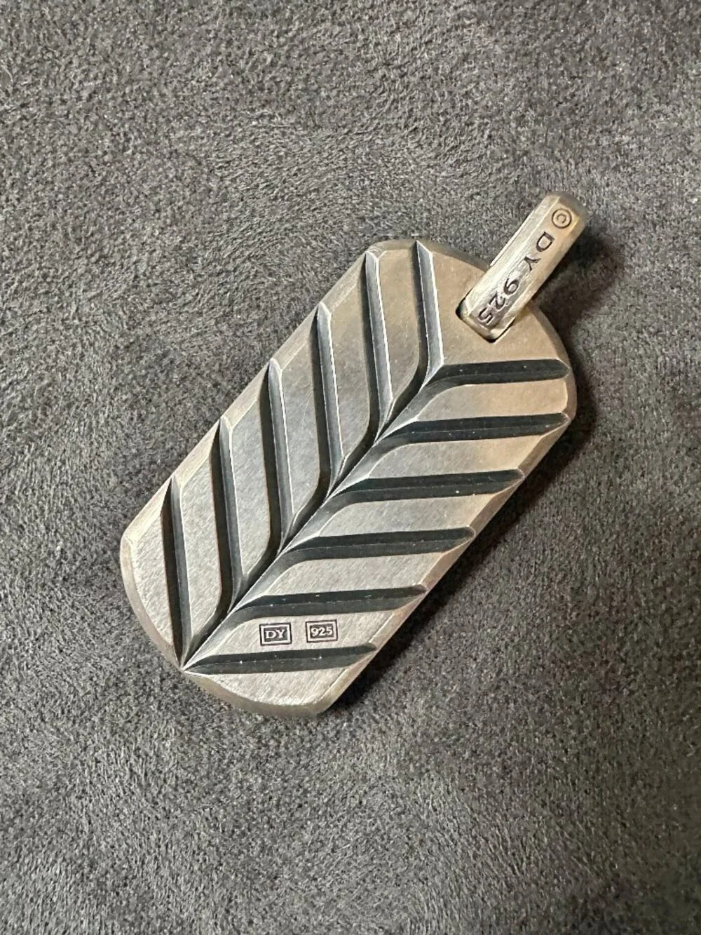 David Yurman Chevron Dog Tag Pendant w/ Tiger's Eye - 42mm